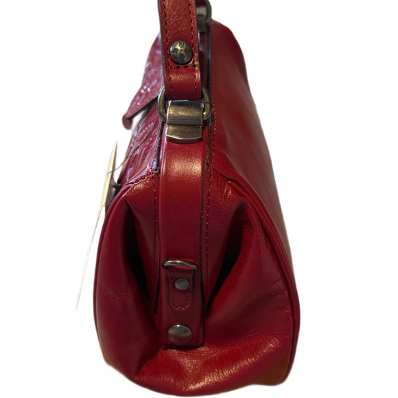 PATRICIA NASH Burnished Tooled Leather Satchel – Berry Red - detachable strap - Picture 11 of 12